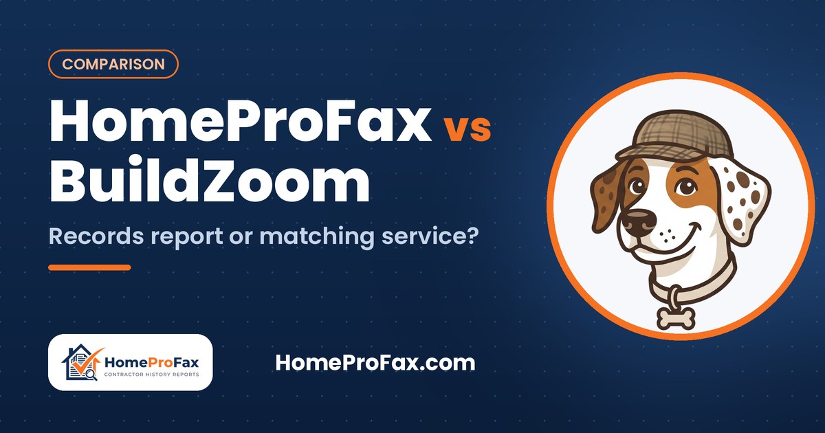 Comparison: HomeProFax vs BuildZoom. Records report or matching service?